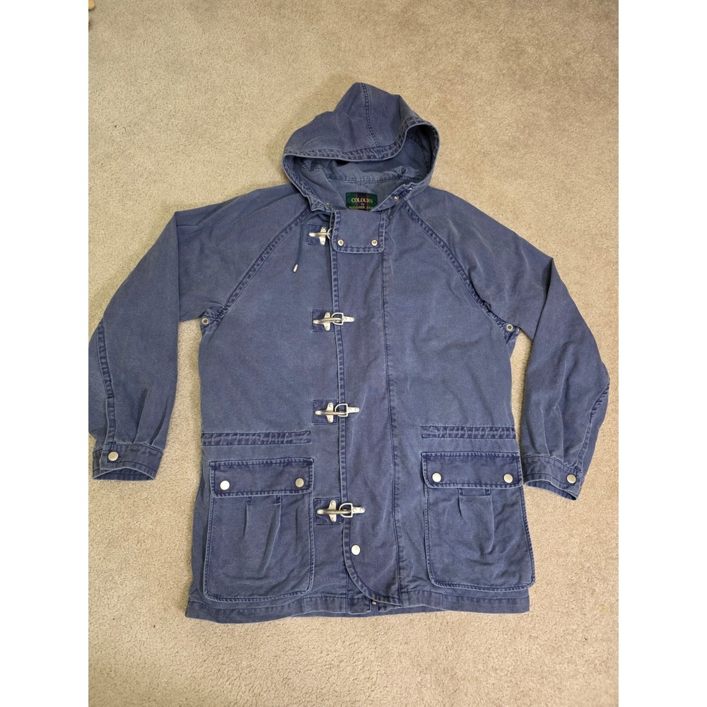 Colours by Alexander Julian Mens Blue Canvas Field Jacket Hooded Toggle Coat L